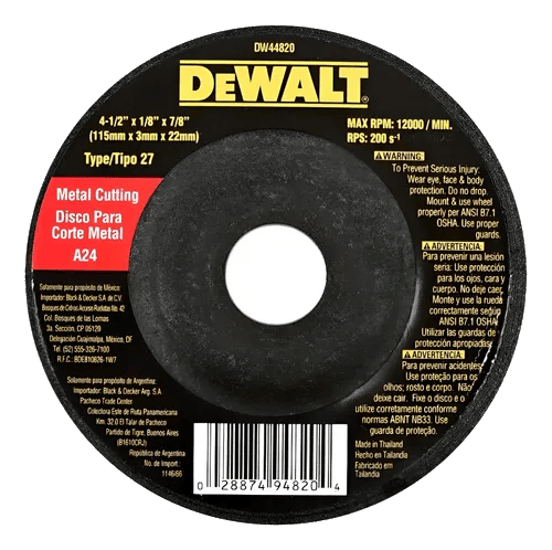 Disco abrasivo corte de metal 4.5" DEWALT