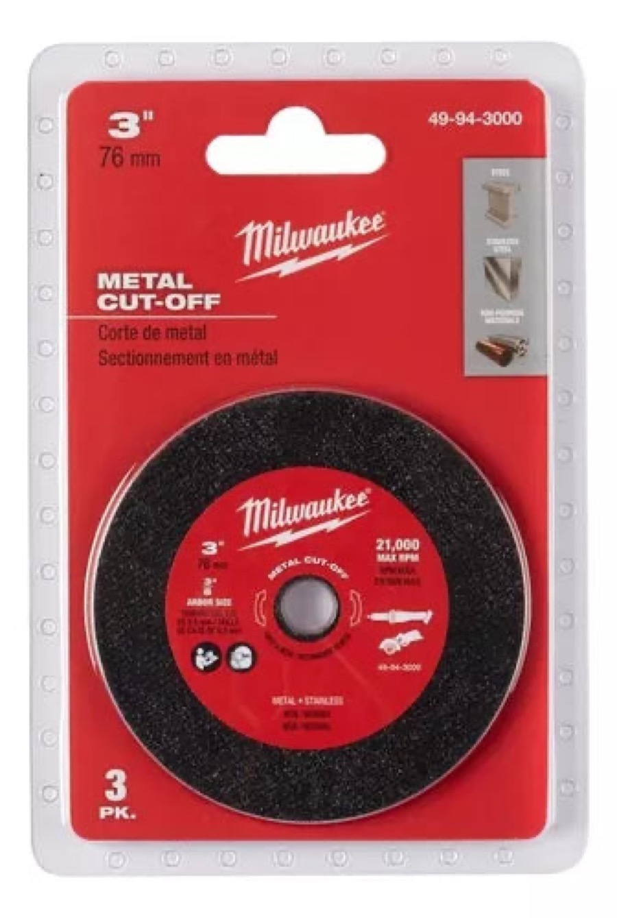 Disco para corte de metal 3" x 3/8" CUT-OFF (paq. 3)