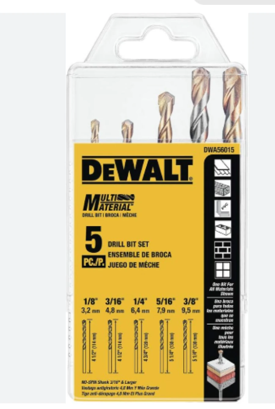 5 pc multimaterial drill bits set (1/4