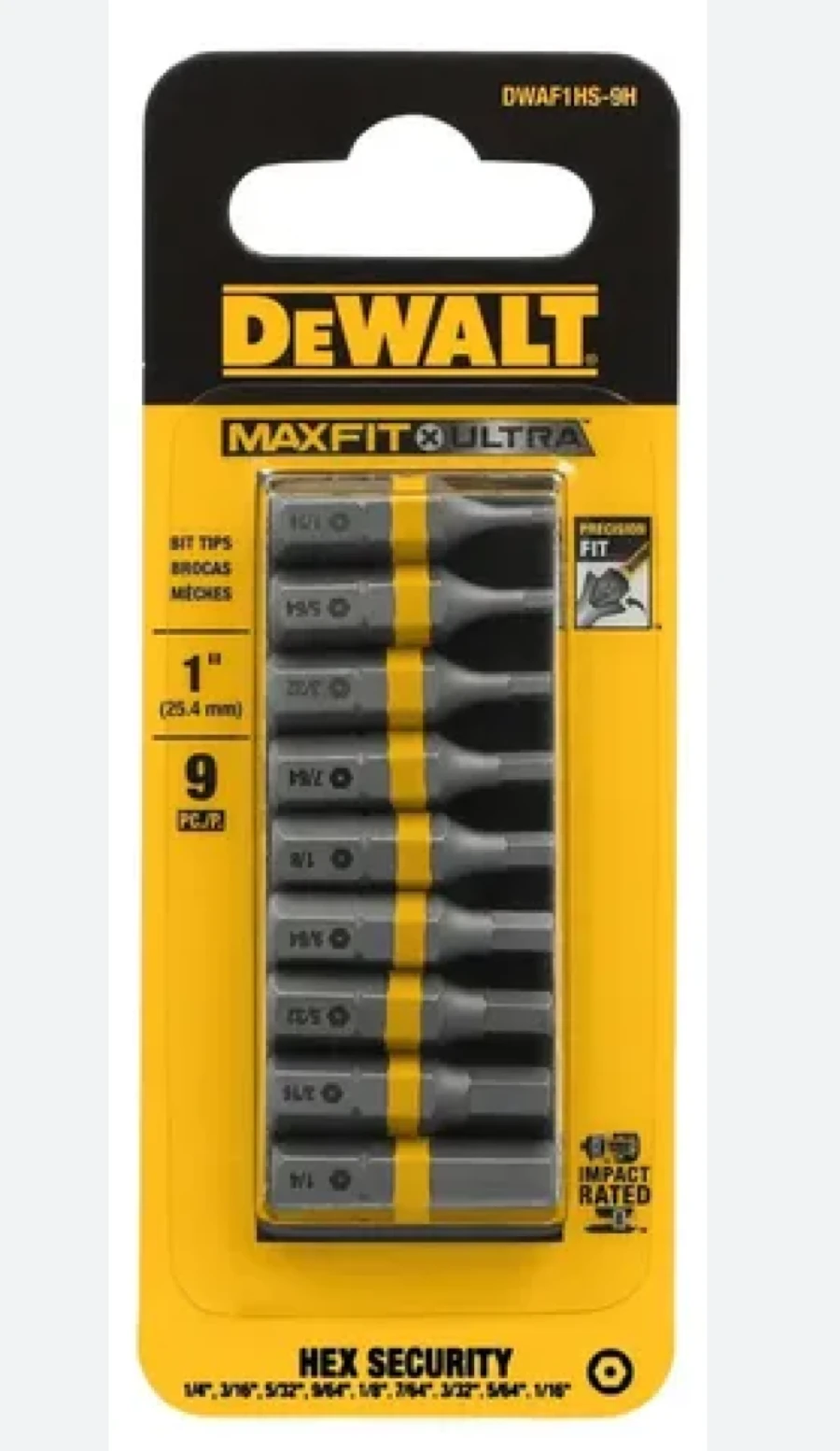 Puntas hexagonales de seguridad HEX SECURITY DE 1" y encastre de 1/4" (9 pzas.)